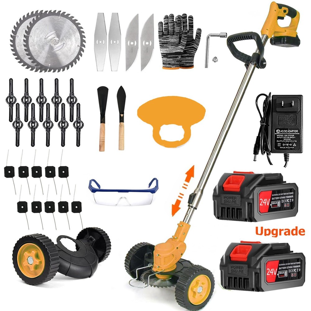 2 Batteries Electric Cordless Grass String Trimmer Lawn Edger Weed Wacker Cutter