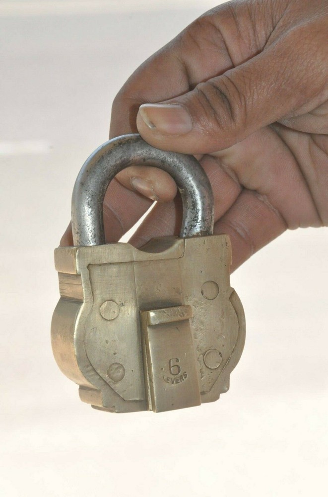 Vintage Brass Handcrafted Unique Shape 6 Levers unique Shape Padlocks
