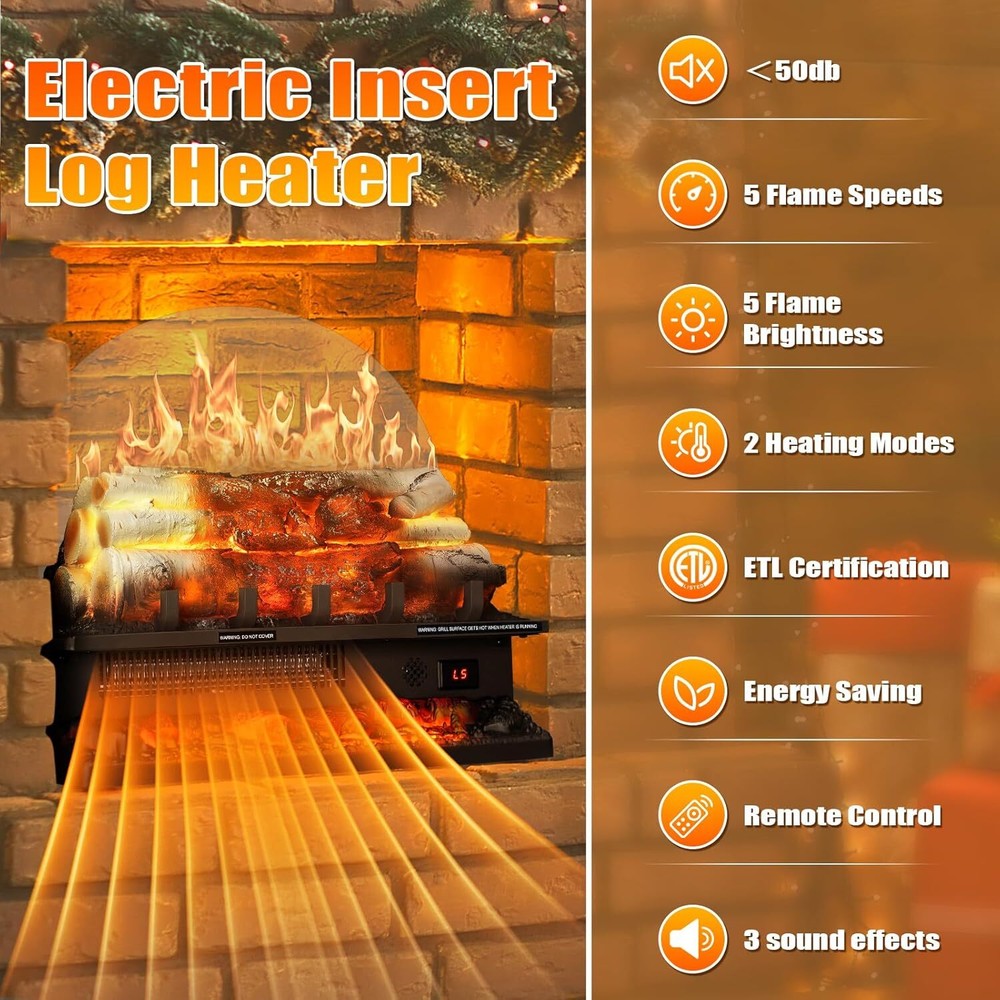 21 Inch Electric Fireplace Log Heater Remote Control Real Flame Effect Ember Bed