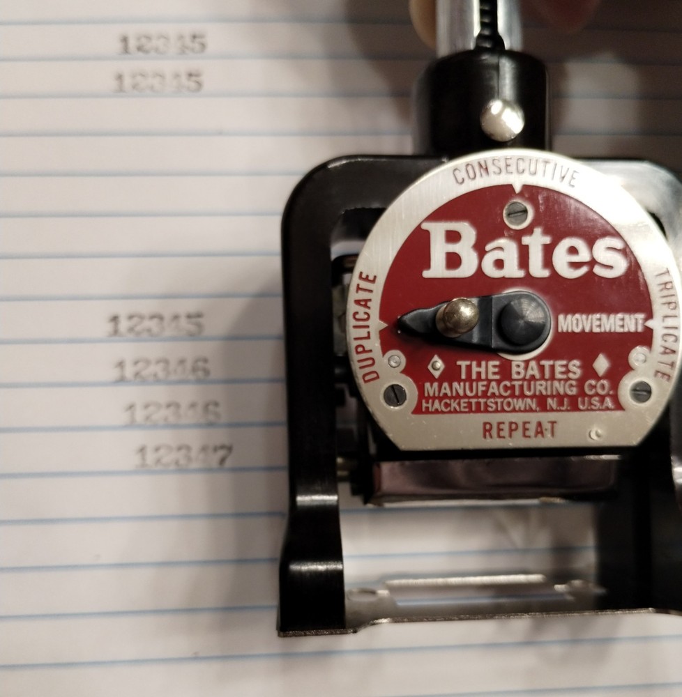 Vtg Bates Numbering Machine Multiple 4 Movement 6 Wheels Style E in Original Box