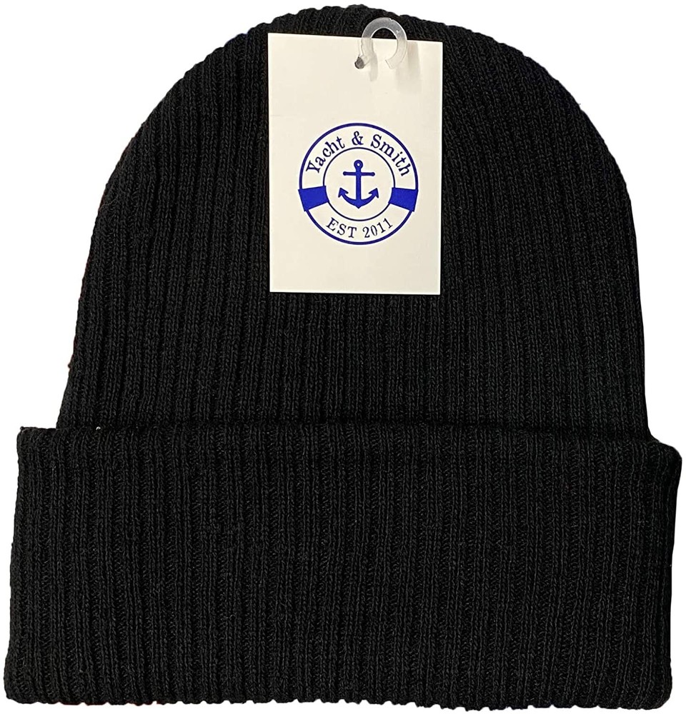 Yacht & Smith Sherpa Lined Winter Beanie in Solid Black (Assorted, 12 Pack)