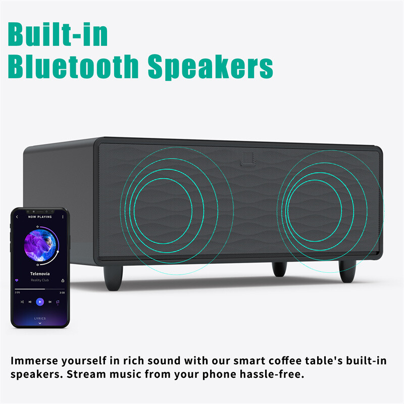 Modern Smart Coffee Table Built-in Fridge Bluetooth Speaker Touch Control Panel