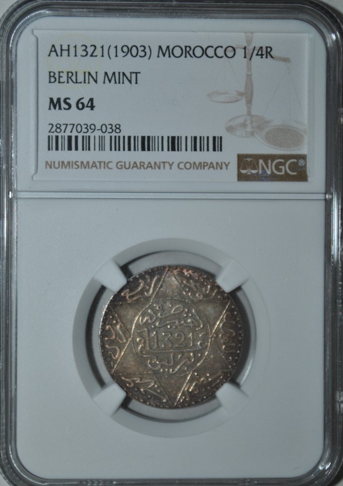 Morocco 1/4 Rial 1321 Be NGC MS64