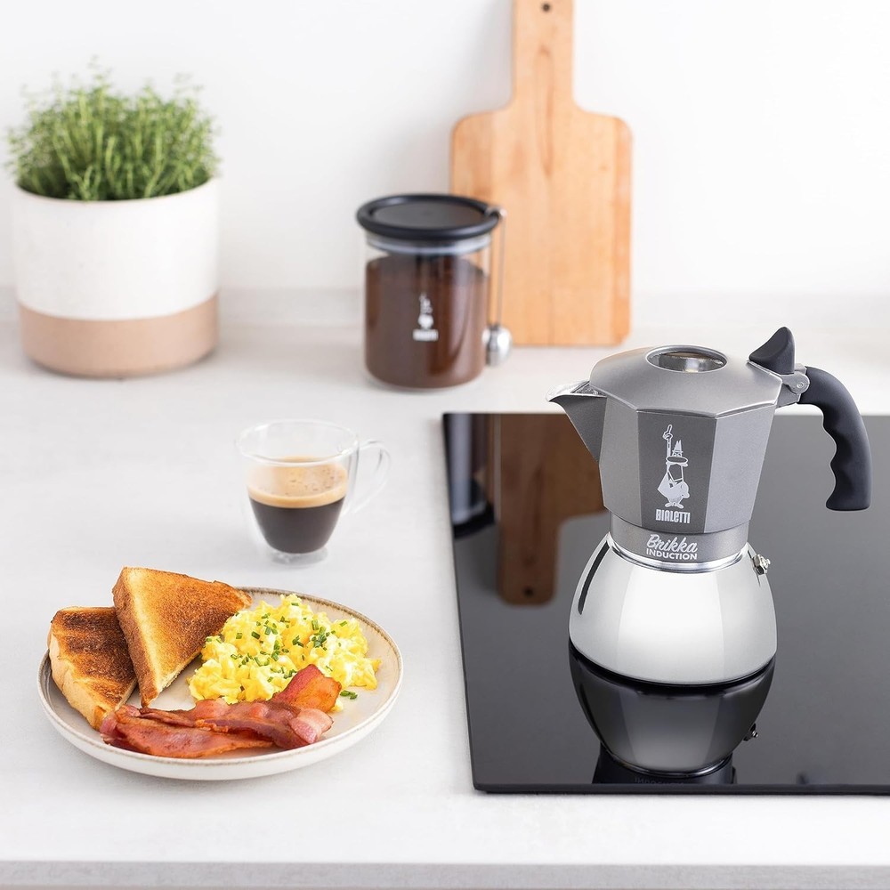 Coffee Maker Espresso Machine 4 Cup Induction Brikka Silver with Timer