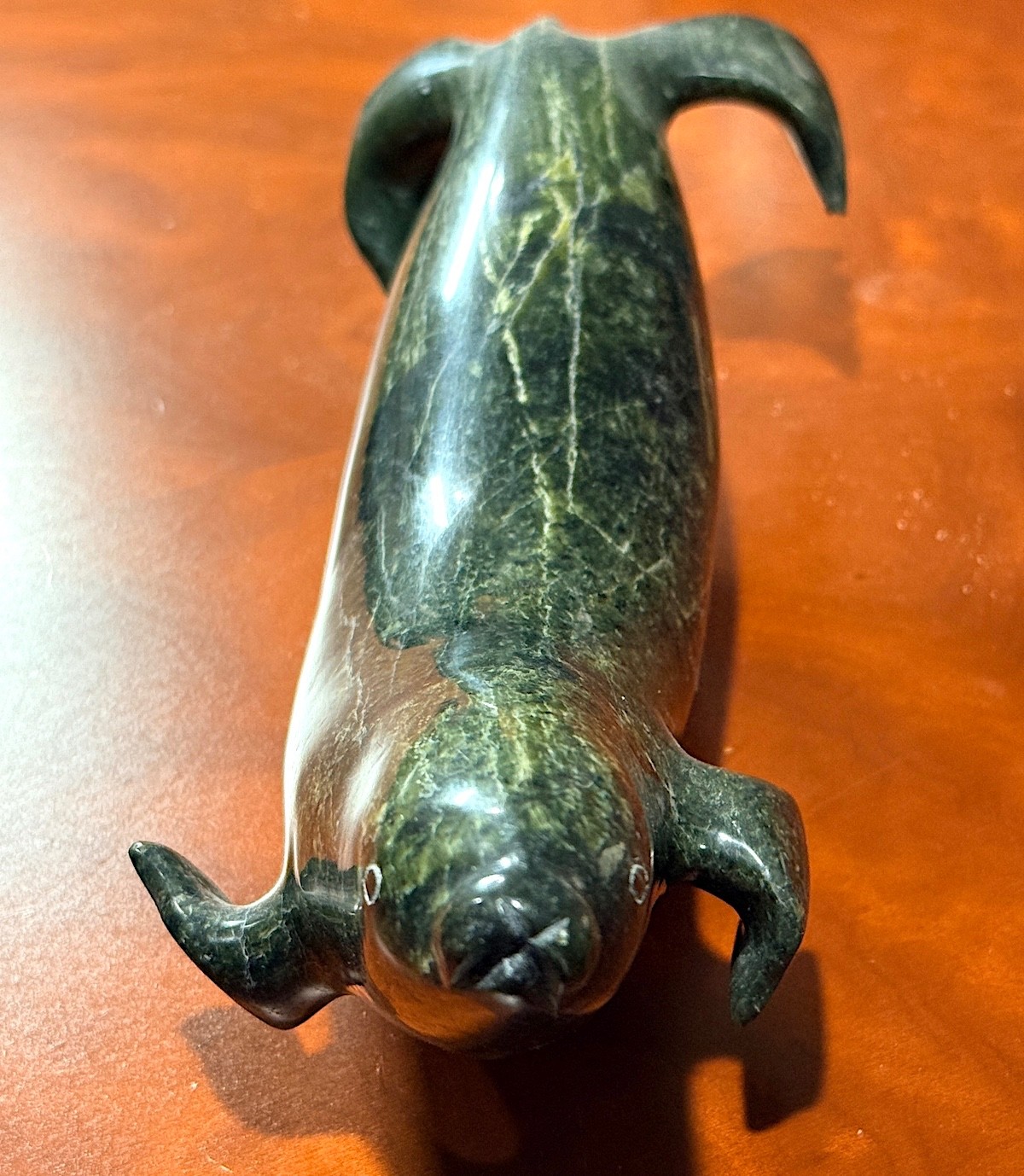 Inuit Serpentine Seal (Otter?) 11" - Signed Ning Ashoona, Beautiful