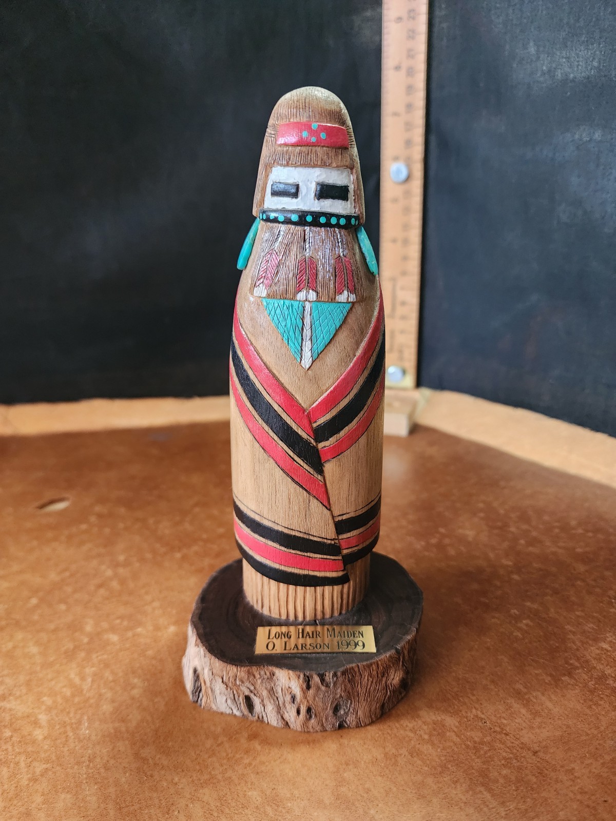 Vtg Native Hopi Hand Carved & Painted Long Hair Maiden Kachina Doll By O. Larson