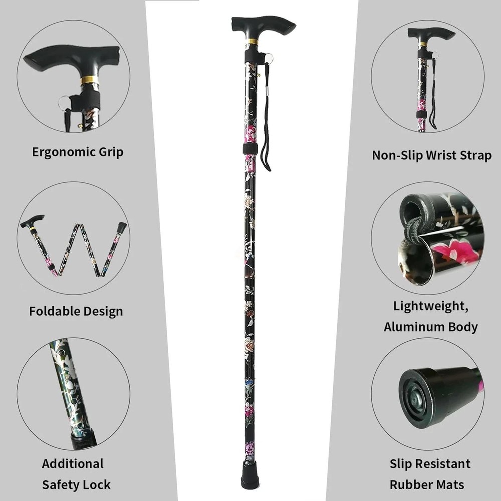 Folding Cane, 5-level Adjustable Height Lightweight Portable Foldable Walking Ca