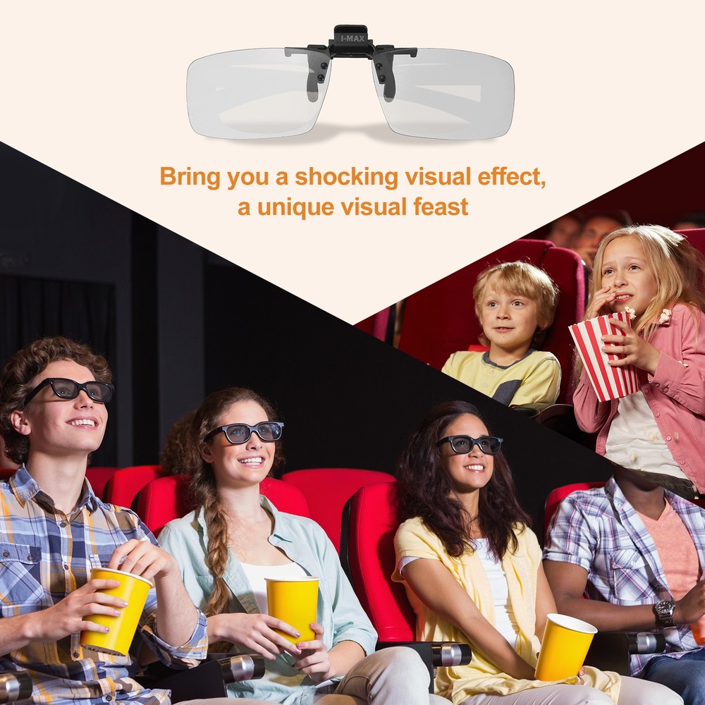 4Pcs Polarized Clip-on 3D Glasses, Passive Circular 3D Viewing Glasses Frames