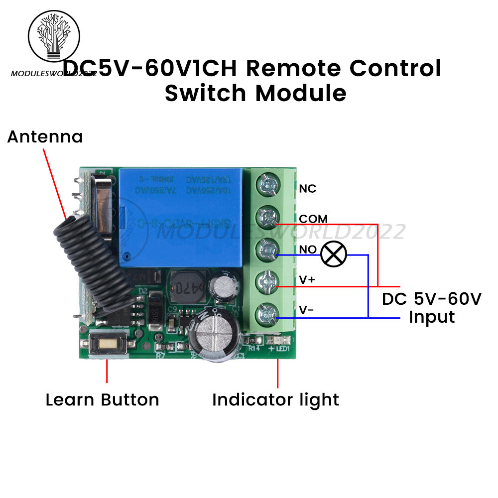 433Mhz 5-60V 1CH Wireless Remote Control Switch Relay Receiver Module with Case