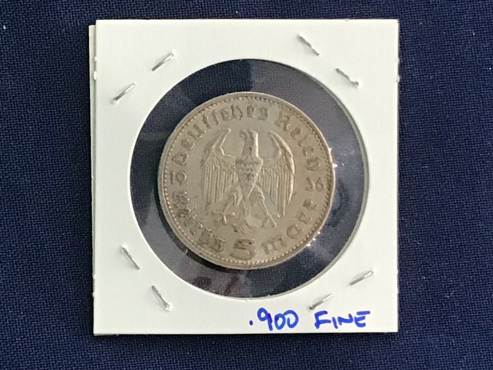 1936-A Germany Silver 5 Reischmark E7740