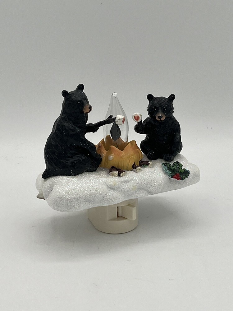 Roman Lights Night Light Plug in Bears Roasting Marshmallows Flickering Light