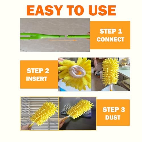Duster Refill for Swiffer Duster, Reusable Duster 6 dusters + 1 Handle Yellow