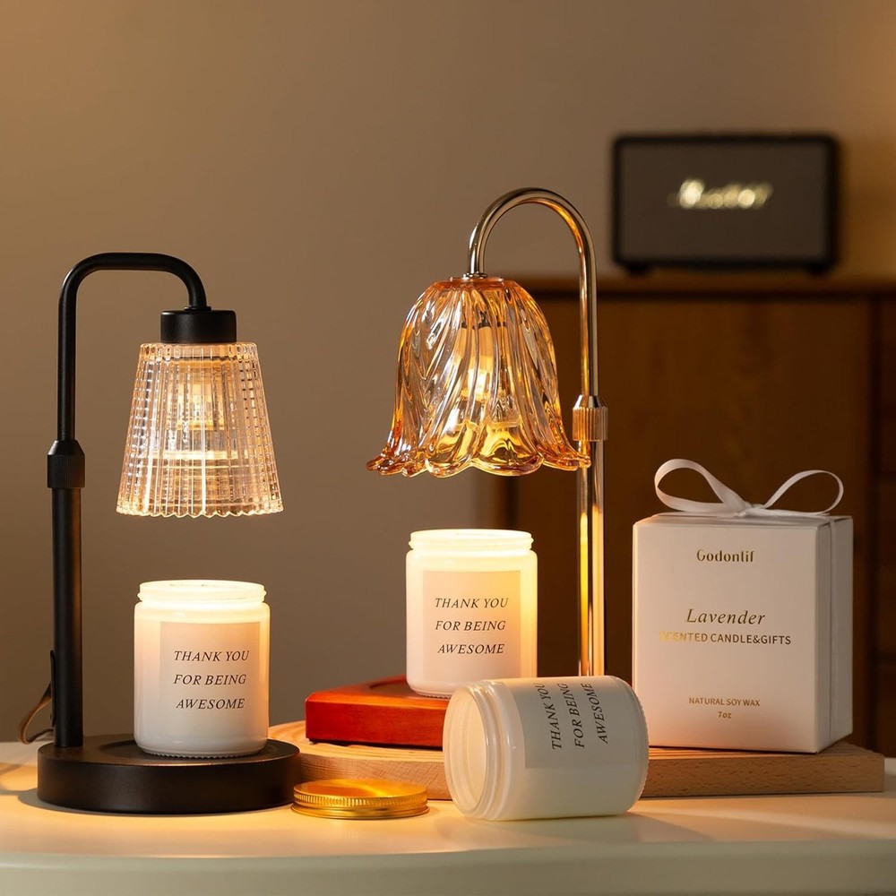 Elegant Adjustable Height Candle Warmer Lamp with Timer & Dimmable Light - Gray