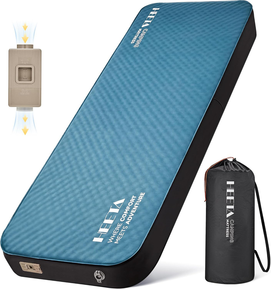 Self Inflating Sleeping Pad with Electric Pump, 4" Ultra Thick Memory Foam Campi