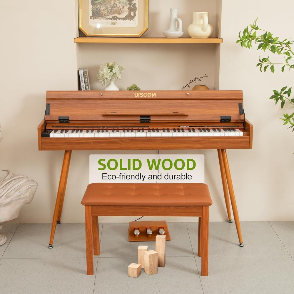 Duet Piano Bench Padded Cushion & Storage Solid Wood Keyboard Bench Bookcase