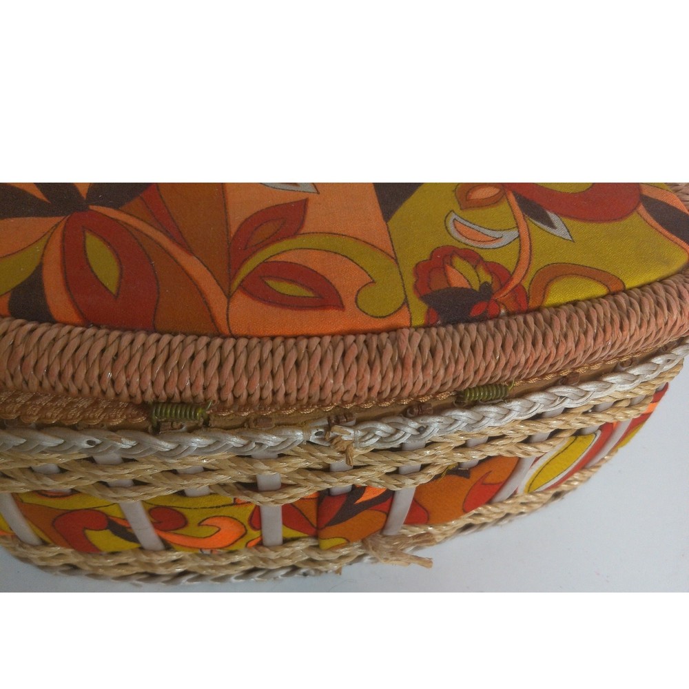 Vintage Sewing Storage Basket Retro Mod Psychedelic Pattern READ