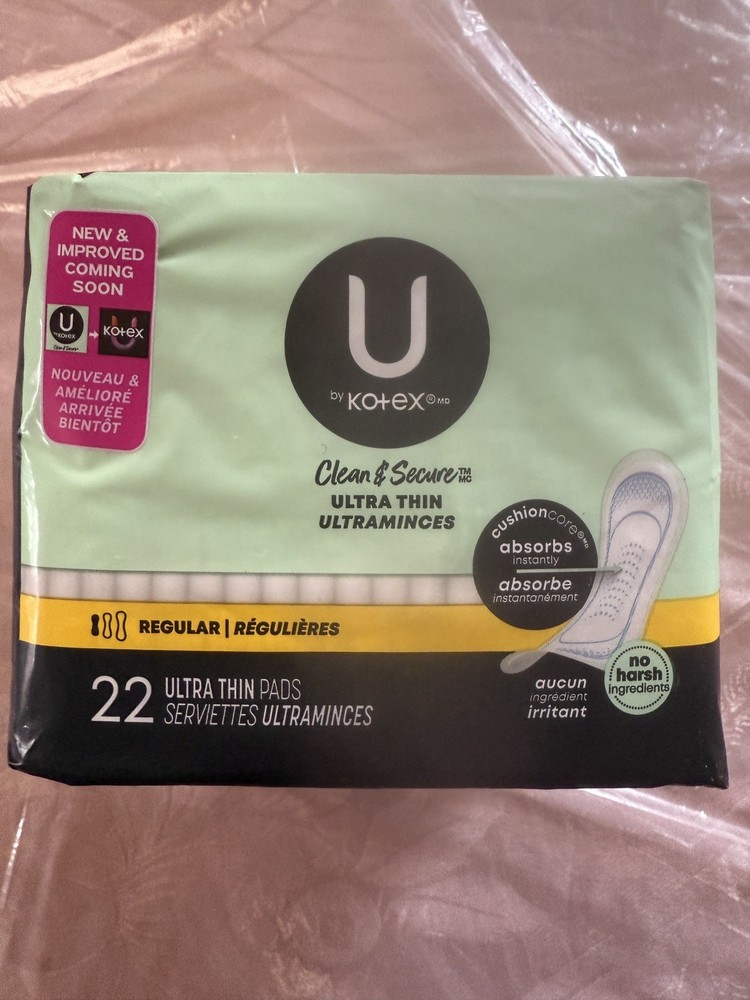 U by Kotex Ultra Thin Pads, Clean & Secure, Regular Absorbency, 22 Count