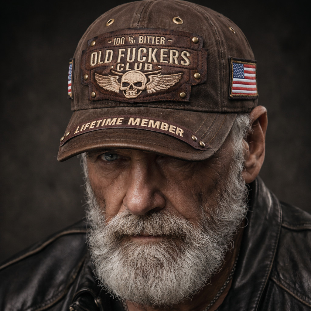 Vintage Leather Embroidered Cap - Old F*ckers Club 100% Bitter Lifetime Member