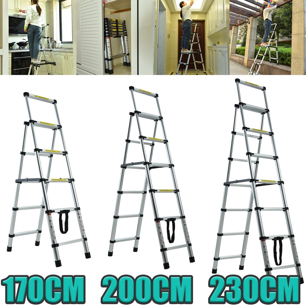 A Frame Folding Telescopic Step Ladder Multi-Purpose Extendable Ladders No-slip