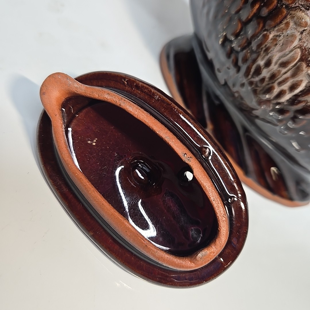 Vintage 1950's Redware Bird Shaped Teapot with Metal Spirl Handle 10in Long