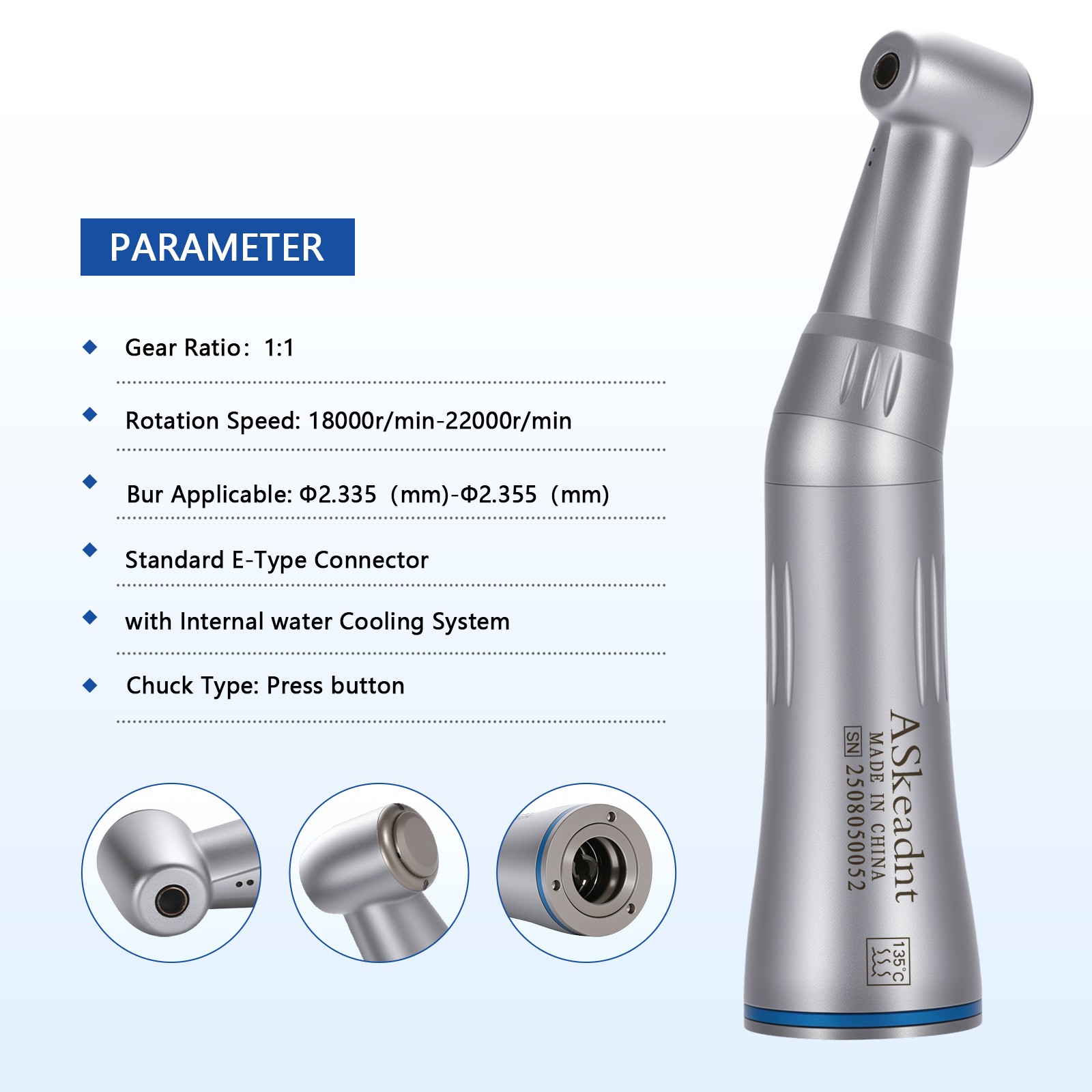 Dental Slow Low Speed Handpiece Push Contra Angle NSK Style Air Motor 4Holes