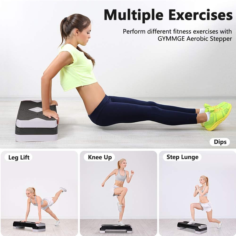 Adjustable Workout Aerobic Stepper, Aerobic Exercise Step Platform with 2 Risers