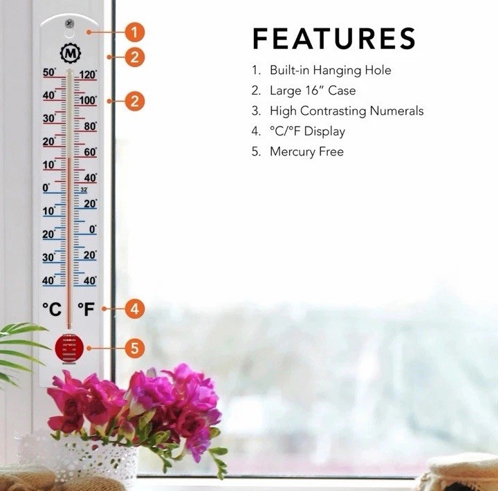 Marathon Vertical Outdoor Thermometer 40Cm Waterproof Temperature Measurement