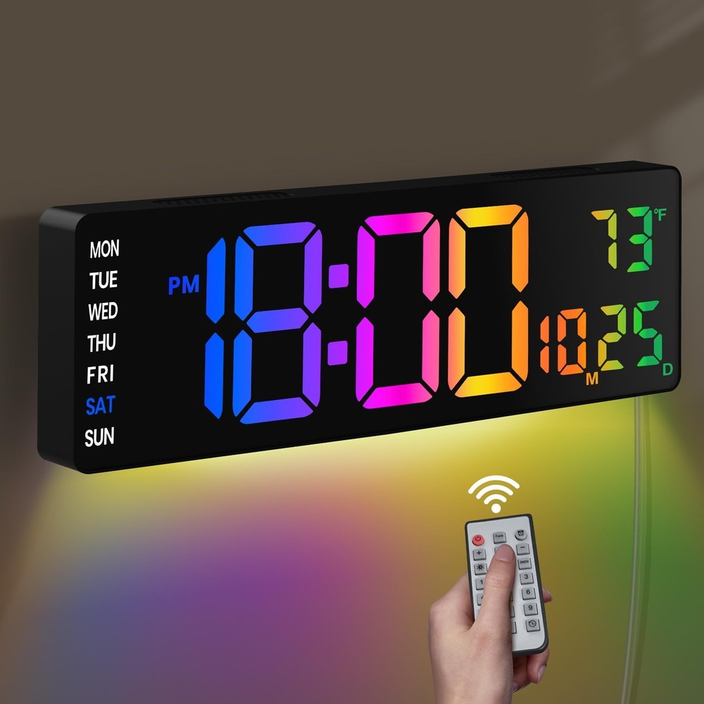 16 Inch Large Digital Wall Clock, Large LED Display Digital Wall Clock with T...