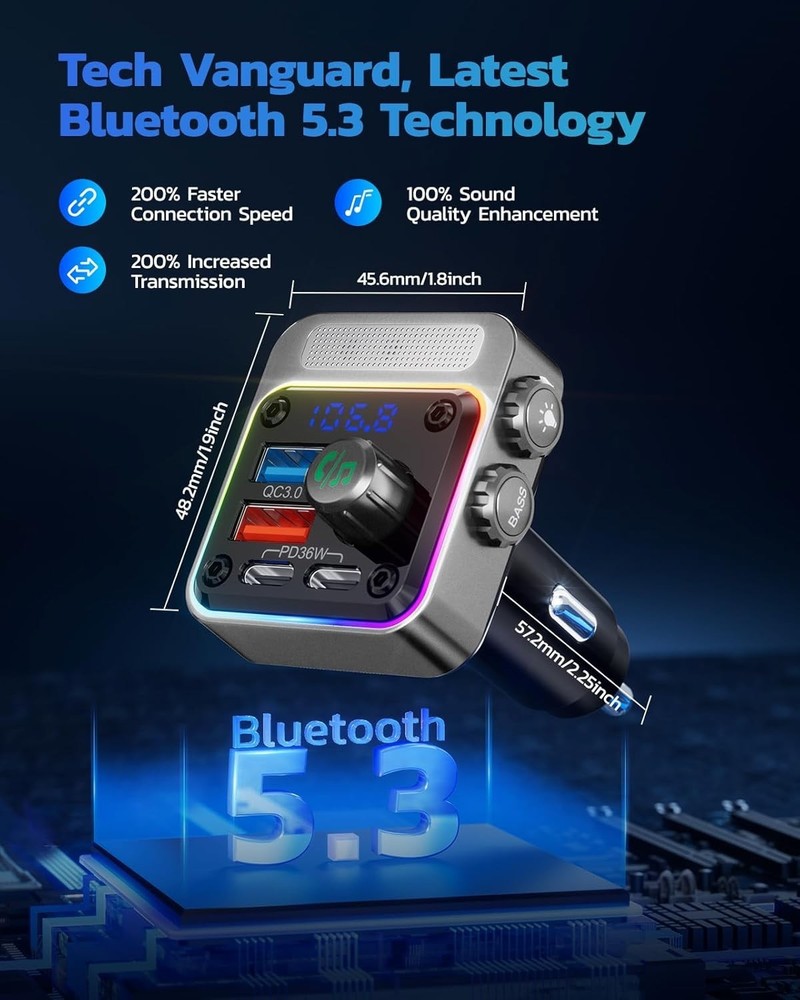 54W Car Adapter with Bluetooth 5.3 - Efficient Fast Charging & Hands-Free Audio