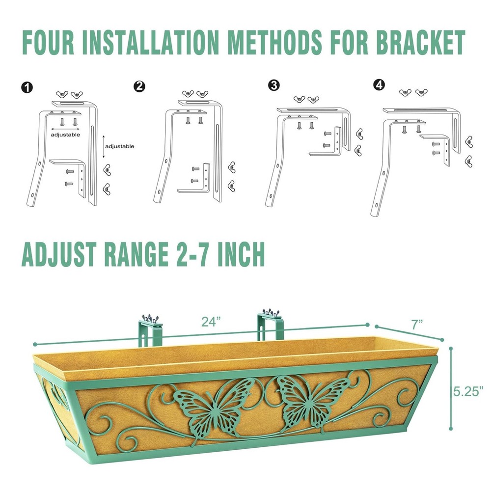 2 Pack 24 Inch Window Boxes Planter Railing Planters Box with Adjustable Brac...
