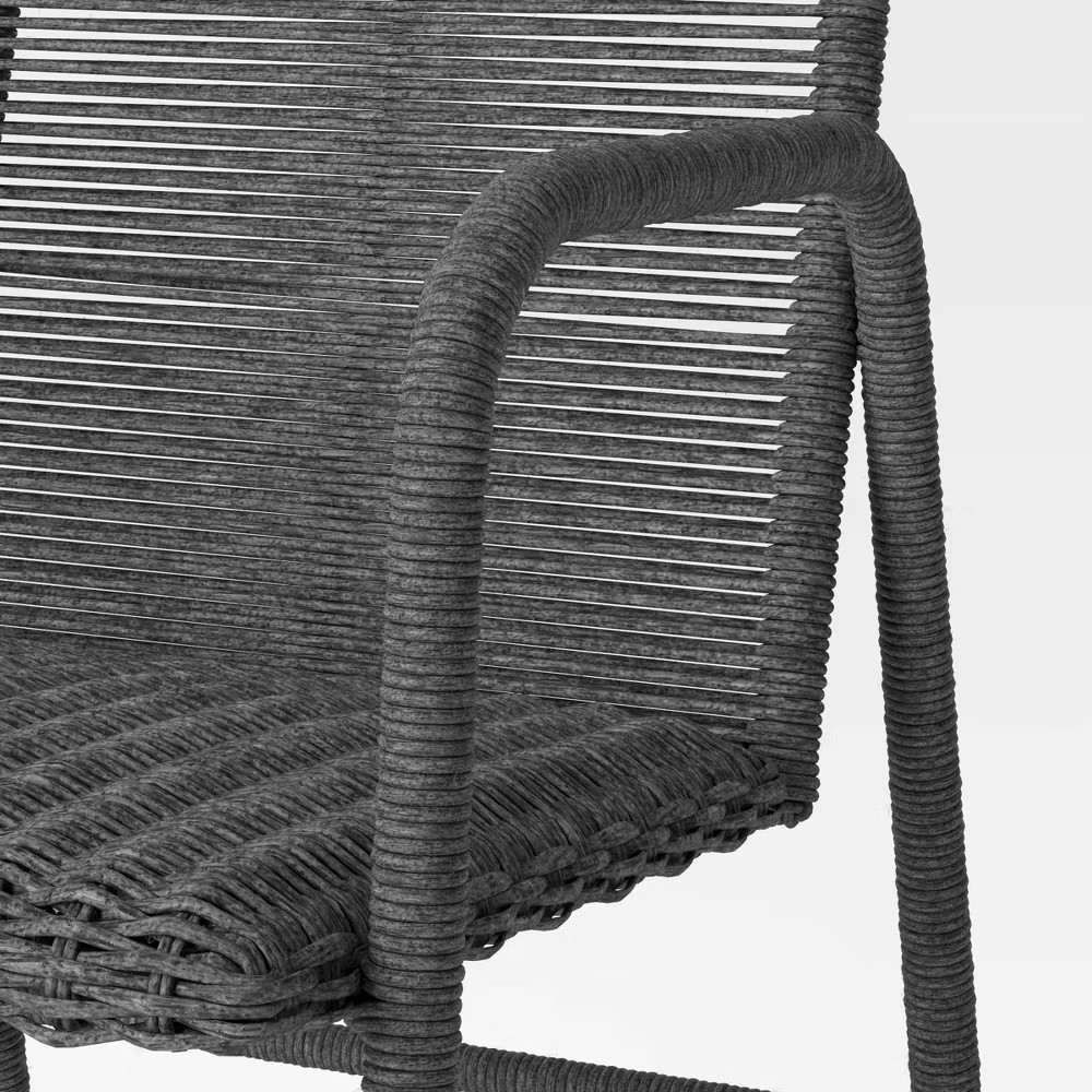 Threshold Set of 2 Padded Wicker Dining Chairs Outdoor Patio Armchairs, Gray