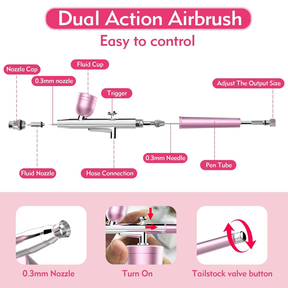 Cordless Rechargeable Airbrush Kit with Compressor - Adjustable High-Pressure...