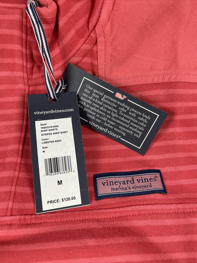 Vineyard Vines Golf Pullover Shep Shirt Medium Red Striped Cotton Polyester $128