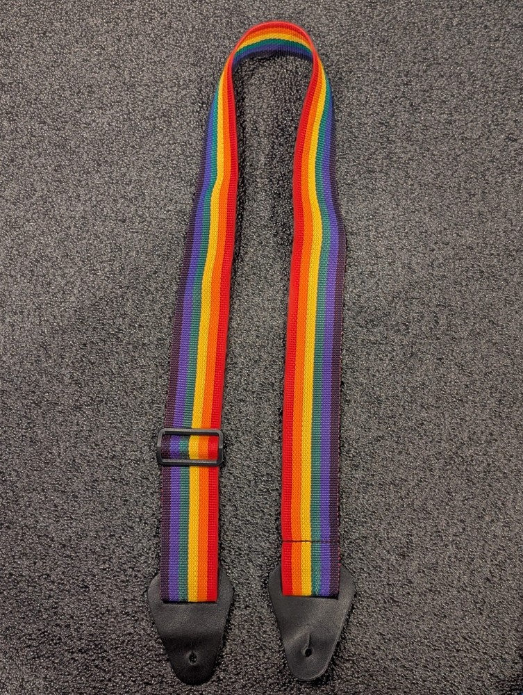 Rainbow Nylon Guitar Strap with Adjustable Buckle and Leather Ends
