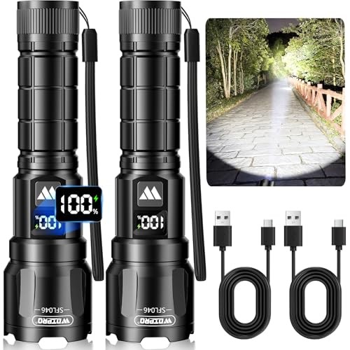 LED Rechargeable Flashlight 2Pack, 3Modes Super Bright High 2 PACK Black