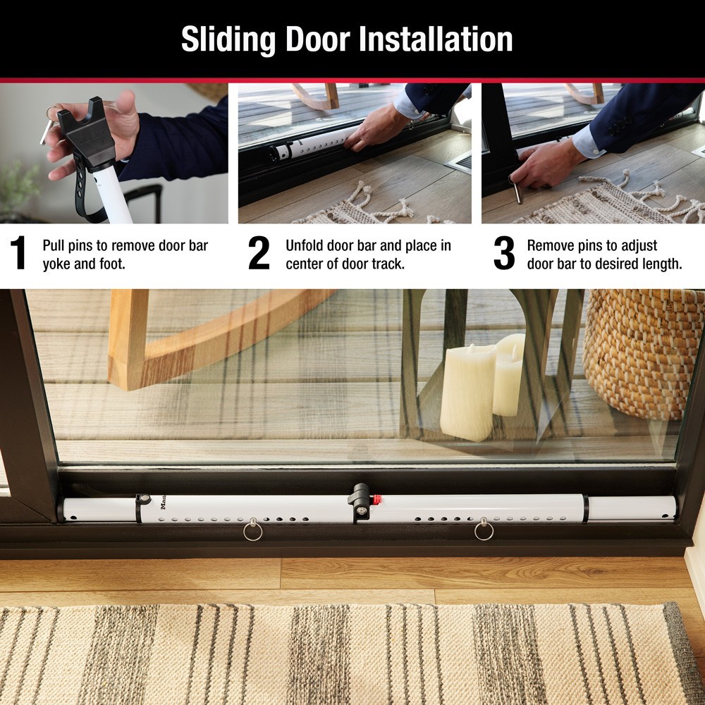 Master Lock Compact Door Stopper Folding Security Bar Adjustable Knob + Sliding