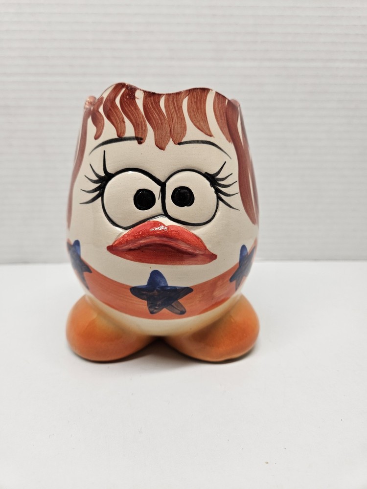 Hand Painted Ceramic Egg Shaped Utensil Holder Made In Mexico