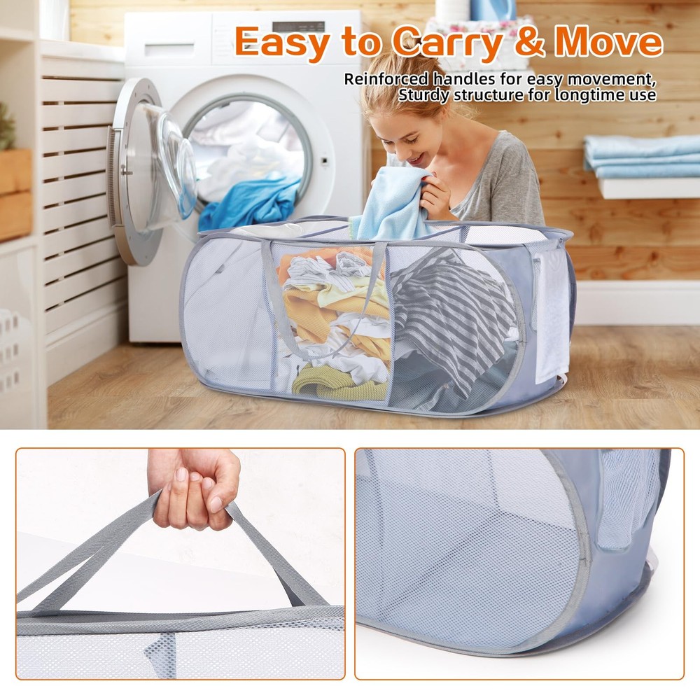 Durable Collapsible Foldable Pop Up Laundry Hamper Sturdy 3 Compartments Hand...