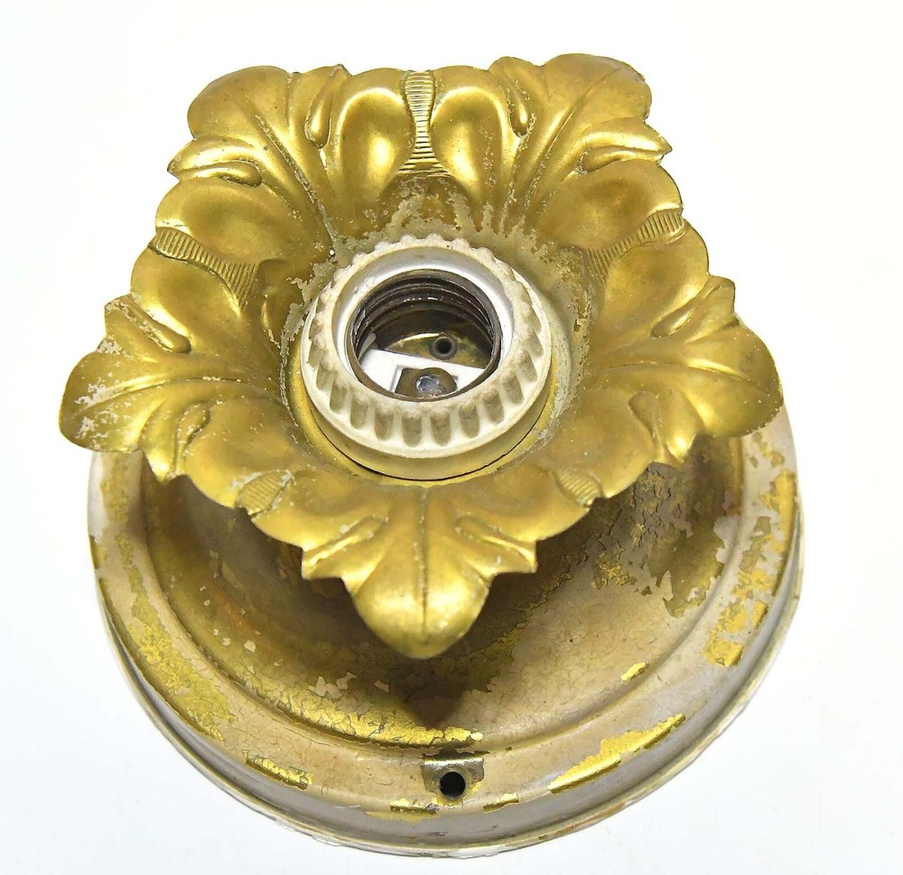 VINTAGE PRESSED BRASS CEILING MOUNT FLOWER ROSETTE LIGHT FIXTURE