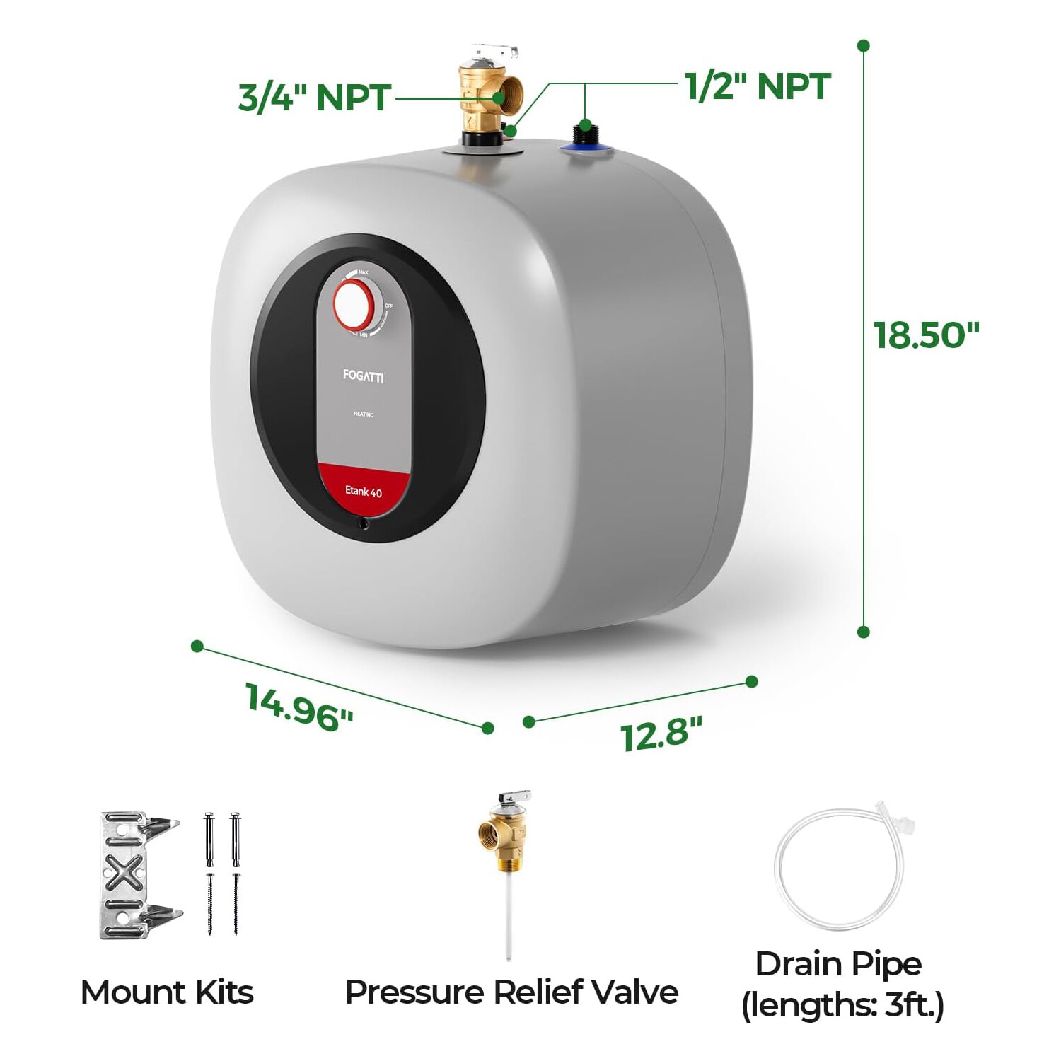 【99% NEW】FOGATTI 2.5/4/8 Gallon Electric Mini Tank Hot Water Heater 1440W Boiler