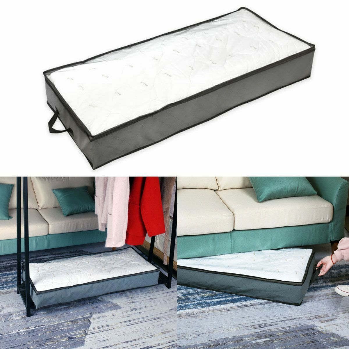 2 Pack Flexible Zippered Under Bed Storage Bag Large Underbed Clothes Storage US