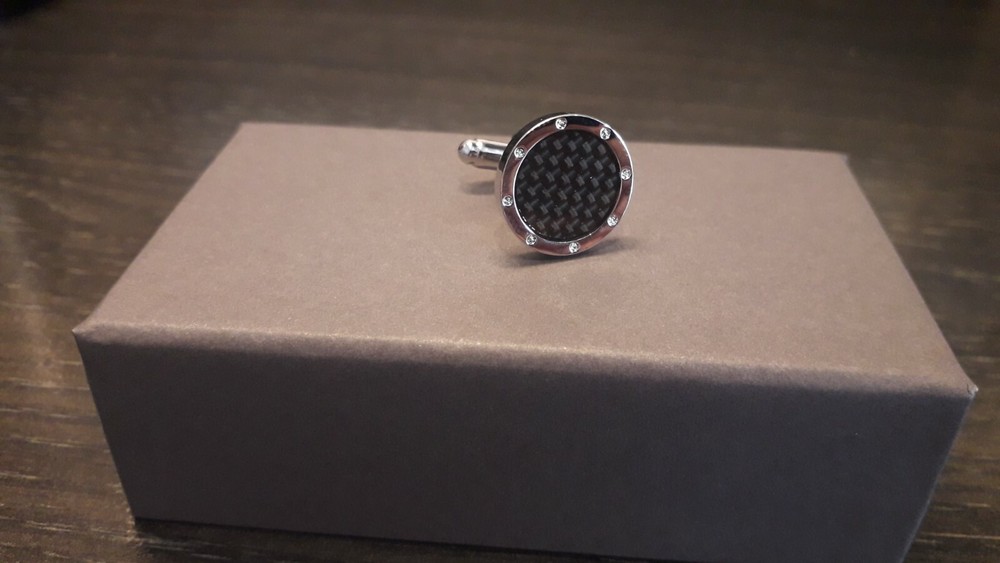 Round Black Carbon Fiber Cufflinks