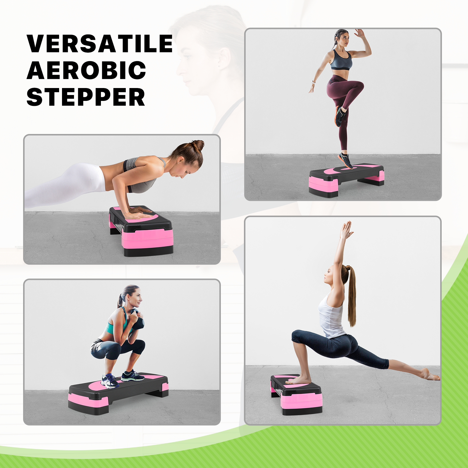 31"Exercise Aerobic Step Platform Gym Adjustable Fitness Stepper w/3 Risers Pink