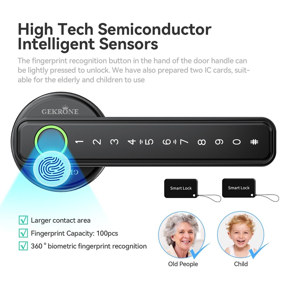 Fingerprint Smart Lever Lock TUYA APP Control Keyless Entry Bluetooth Touchsc...