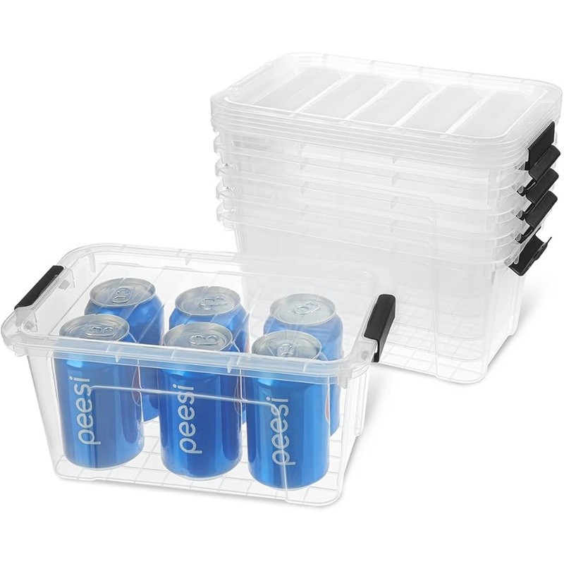 Clear Storage Bins Stackable Plastic Containers W/ Buckle Lids Organizing New