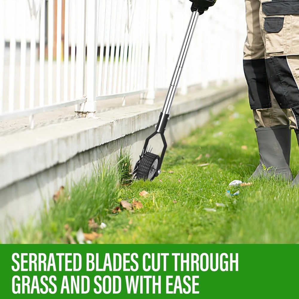 Efficient Manual Wheel Lawn Edger with Adjustable Handle for Perfect Trimming