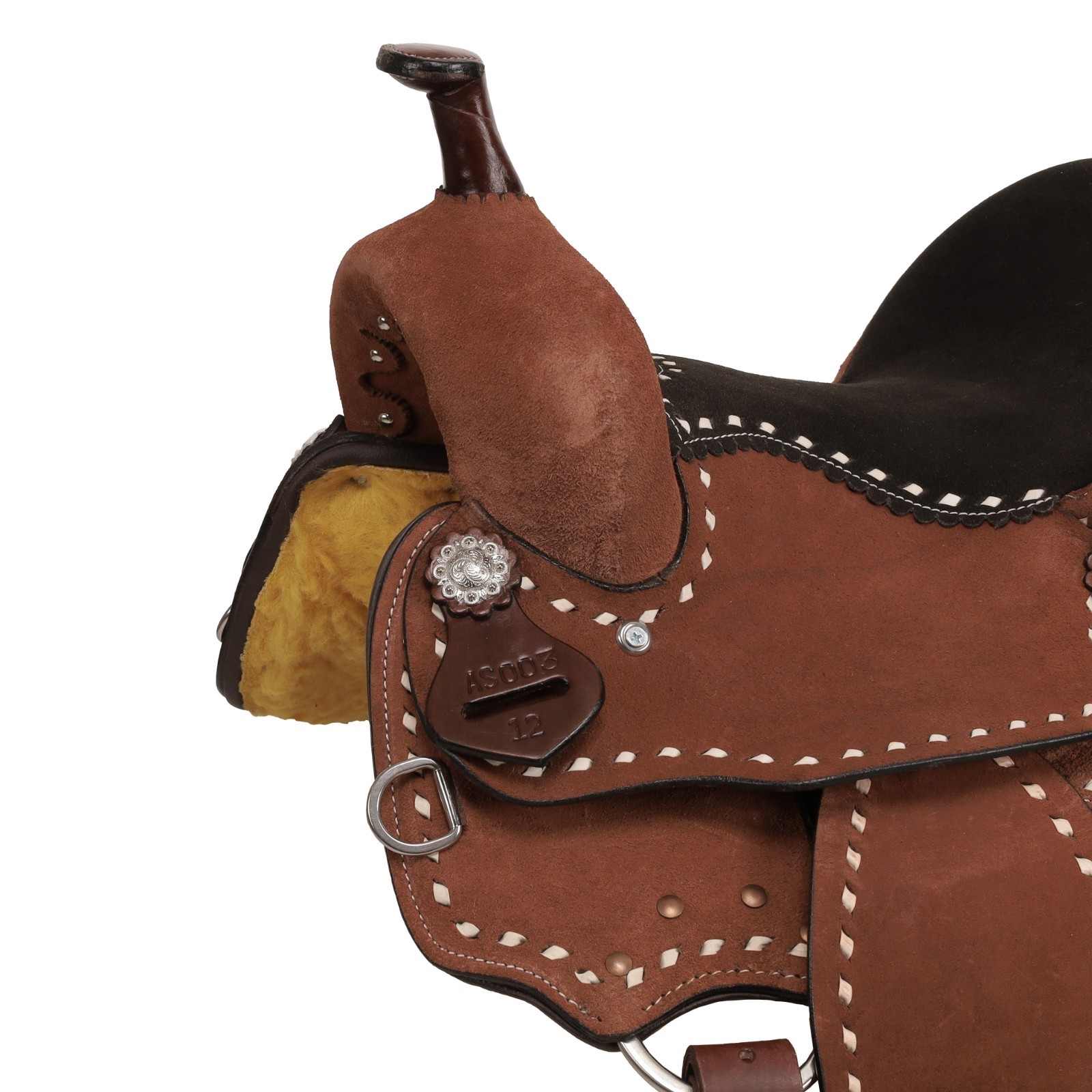 Mocha Roughout Barrel Style Saddle Buck Stitch Back Cinch Full QH Bars 12" NEW