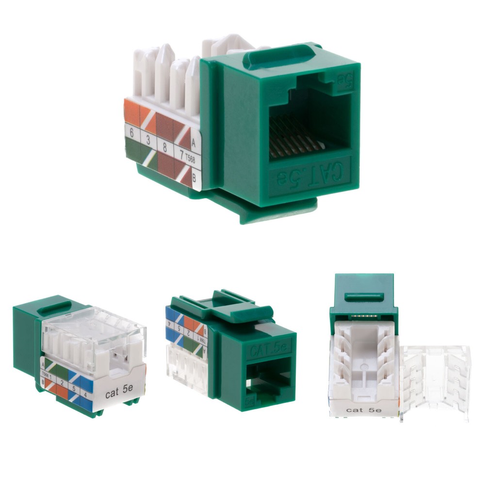 5 pack Cat5e 45° Angled Keystone Jack Network 110 Punchdown 8P8C Cat5 Green