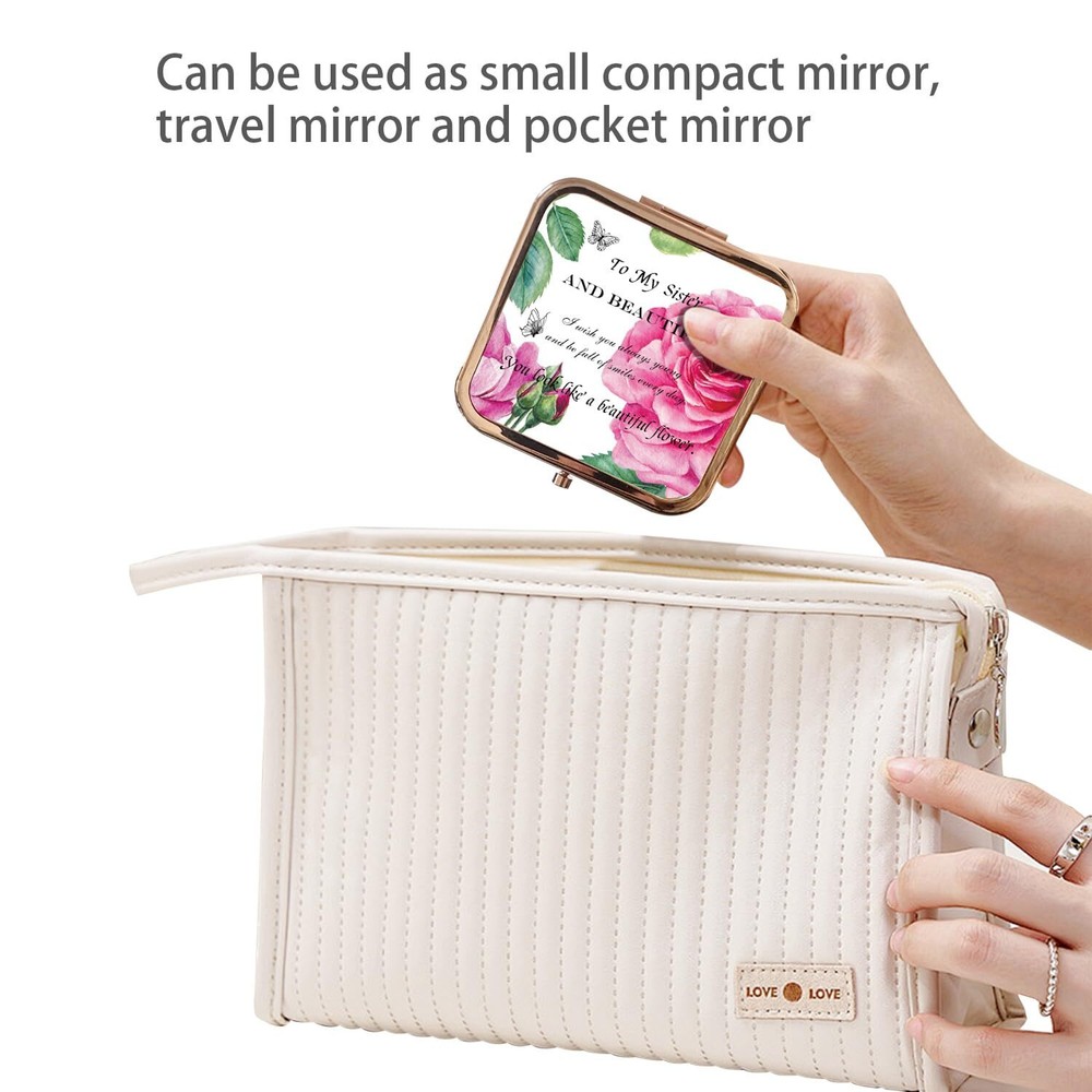Small Compact Mirror Rosegold Square 2.8”×2.8” DropRubber Double Sided Mini M...