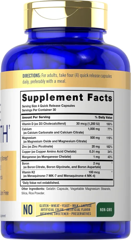 Bone Support Supplement | 120 Capsules | Calcium Complex Vitamin | Non-GMO & Gl